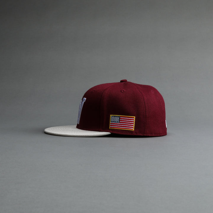 "W" Loyalty Fitted Hat in Maroon/Cream