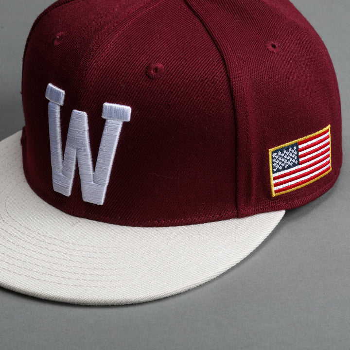 "W" Loyalty Fitted Hat in Maroon/Cream