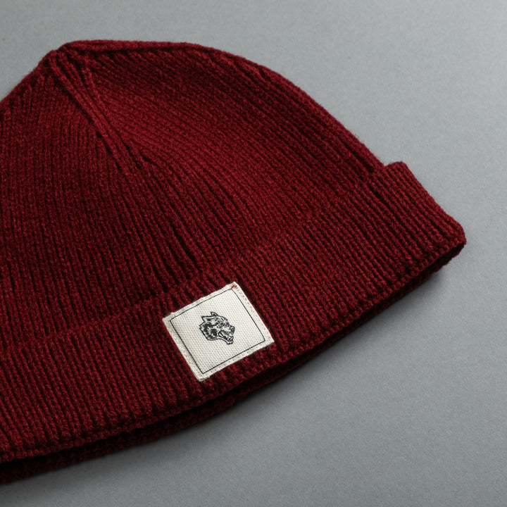 Wolf Patch Beanie in Maroon