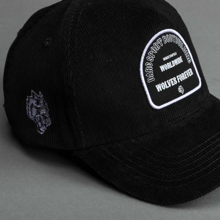 Feed Patch Corduroy 5 Panel Hat in Black