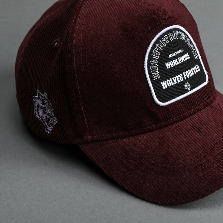 Feed Patch Corduroy 5 Panel Hat in Maroon