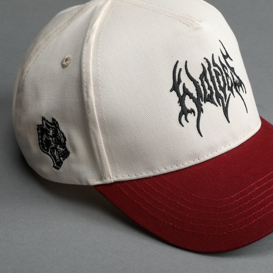 Until Valhalla 5 Panel Hat in Cream/Maroon