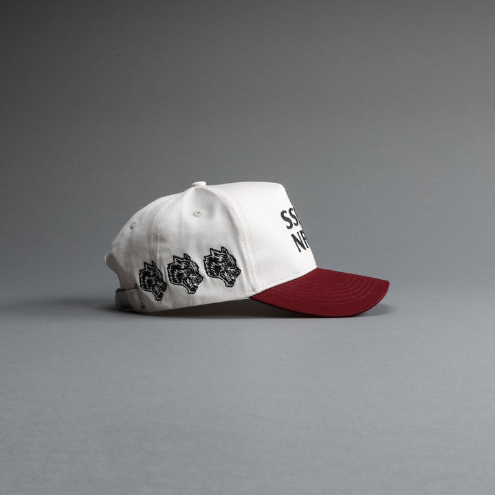 With Valor 5 Panel Hat in Cream/Maroon