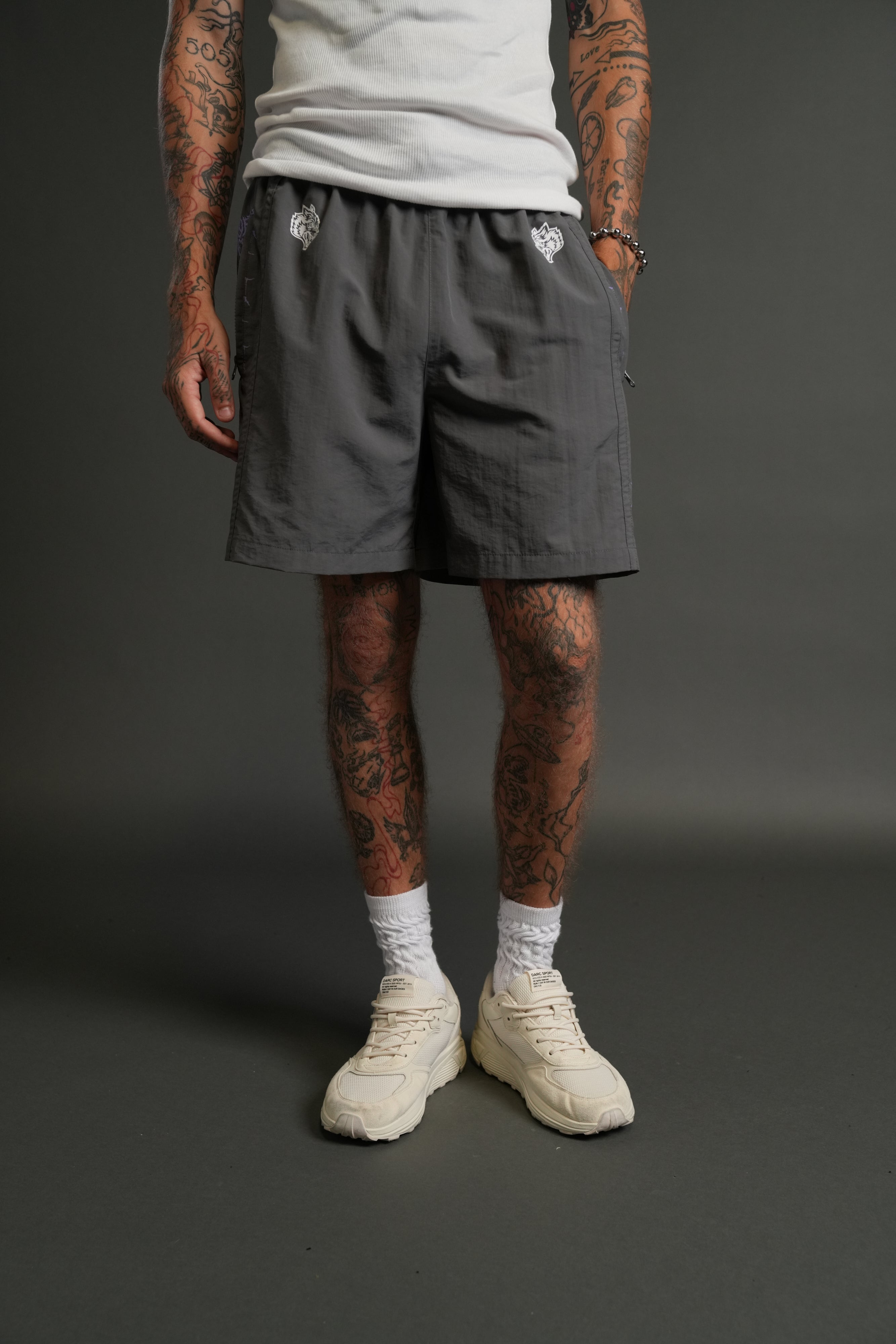 Drip Hesh Remind Track Shorts in Wolf Gray