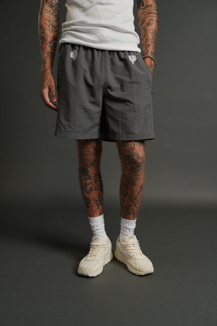 Drip Hesh Remind Track Shorts in Wolf Gray
