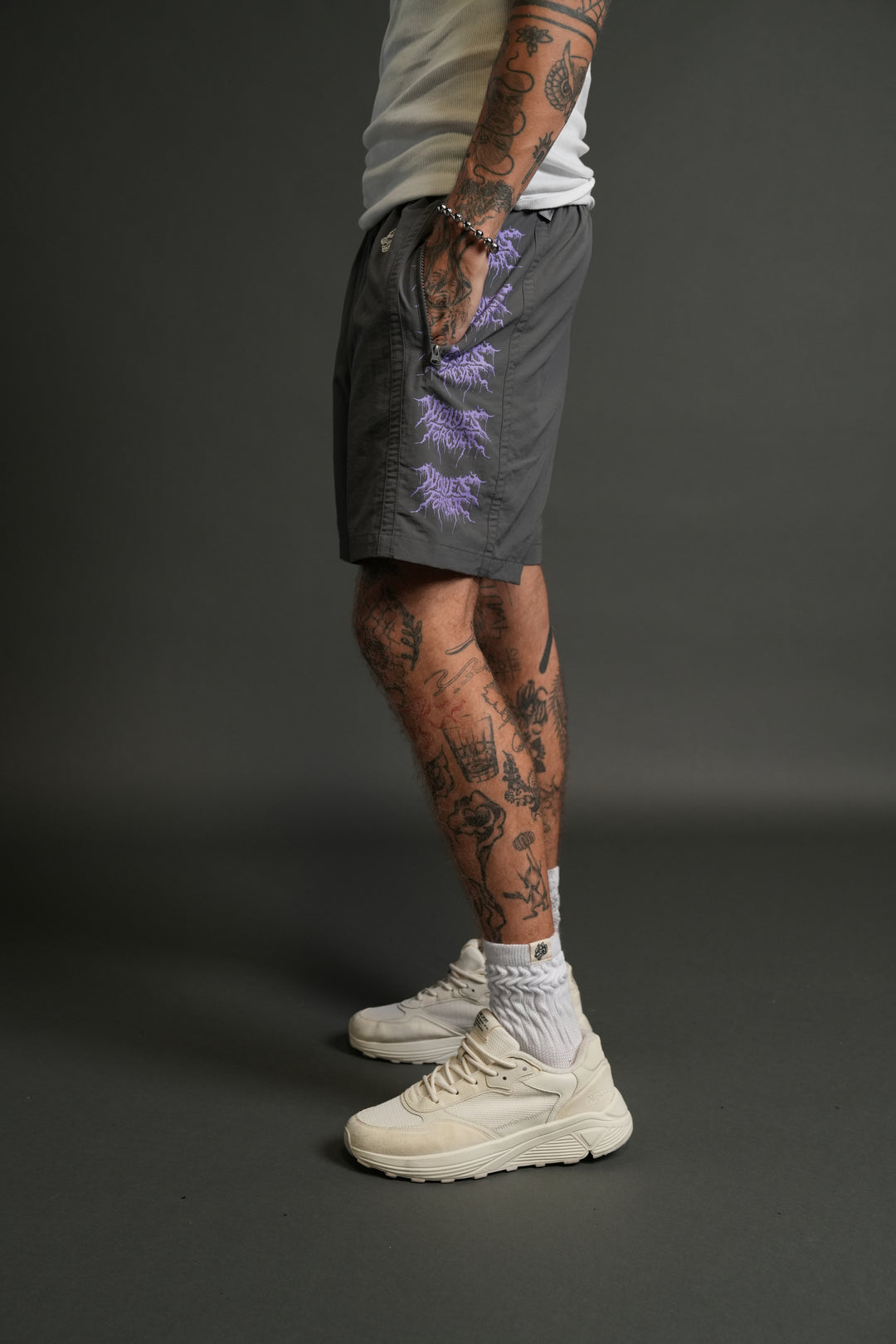 Drip Hesh Remind Track Shorts in Wolf Gray