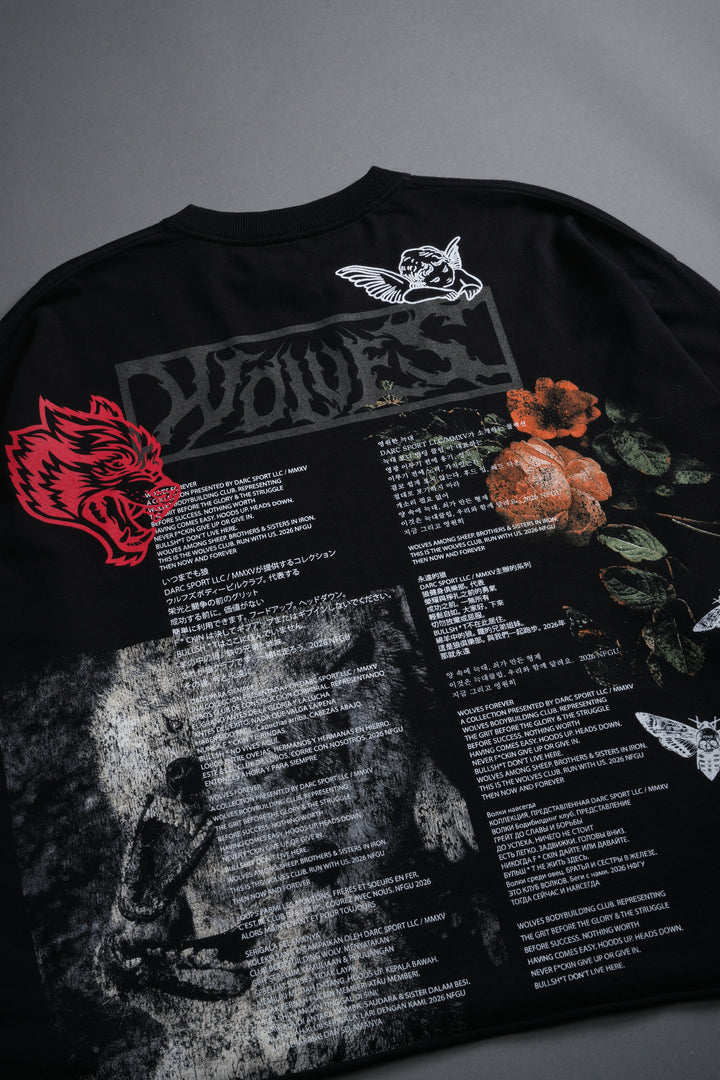 Wolves Valor Grunge Mid Length Raw Hem Ls Tee in Black