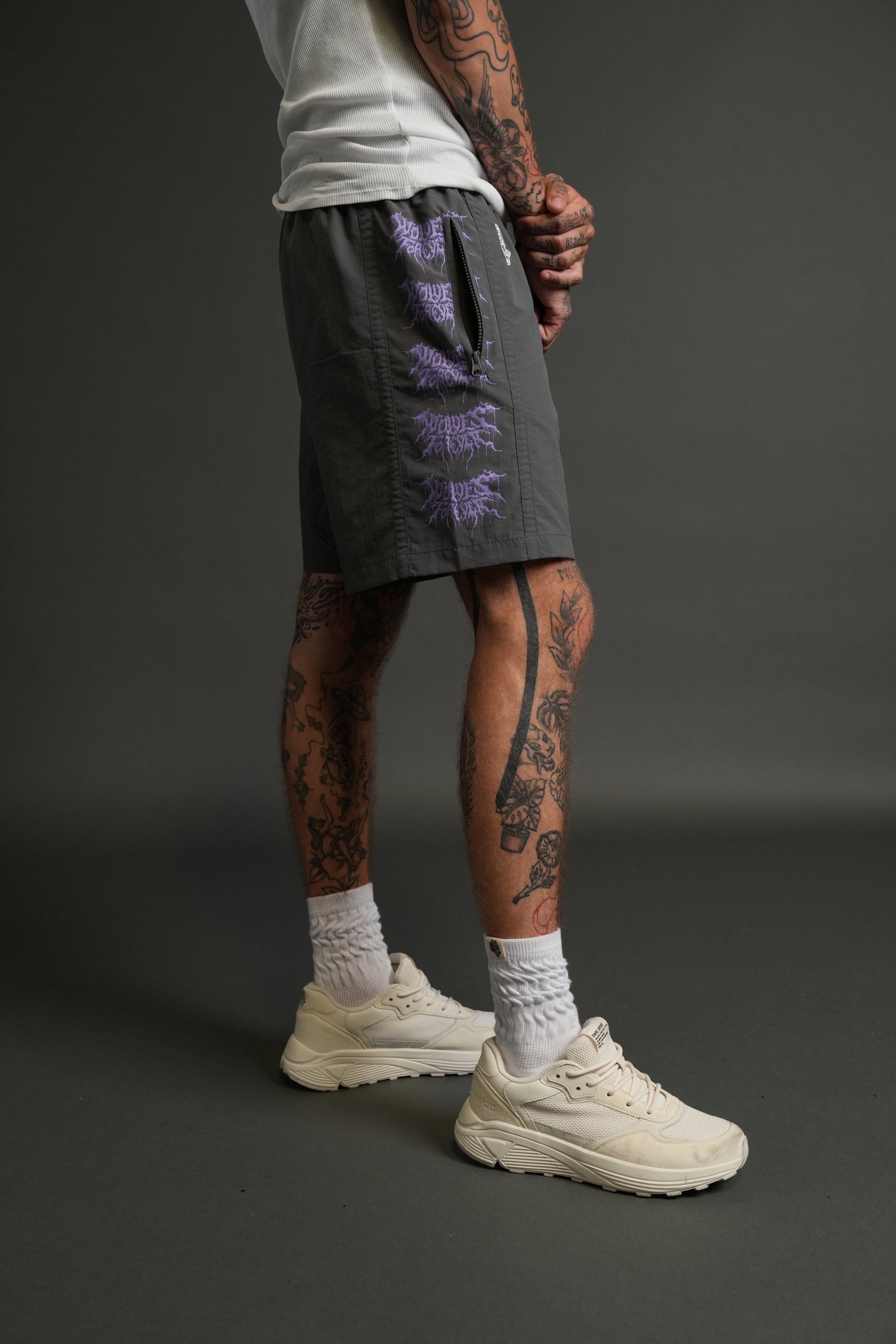 Drip Hesh Remind Track Shorts in Wolf Gray