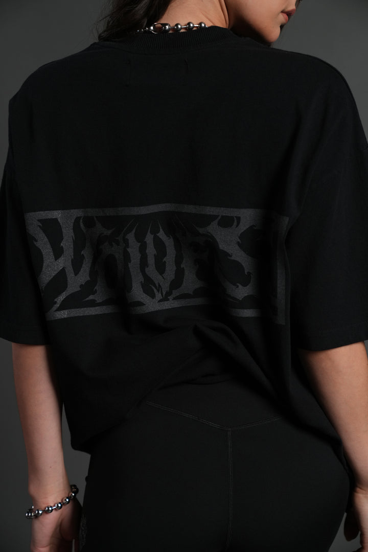 Punisher Grunge Mid-Length Raw Hem Tee in Black