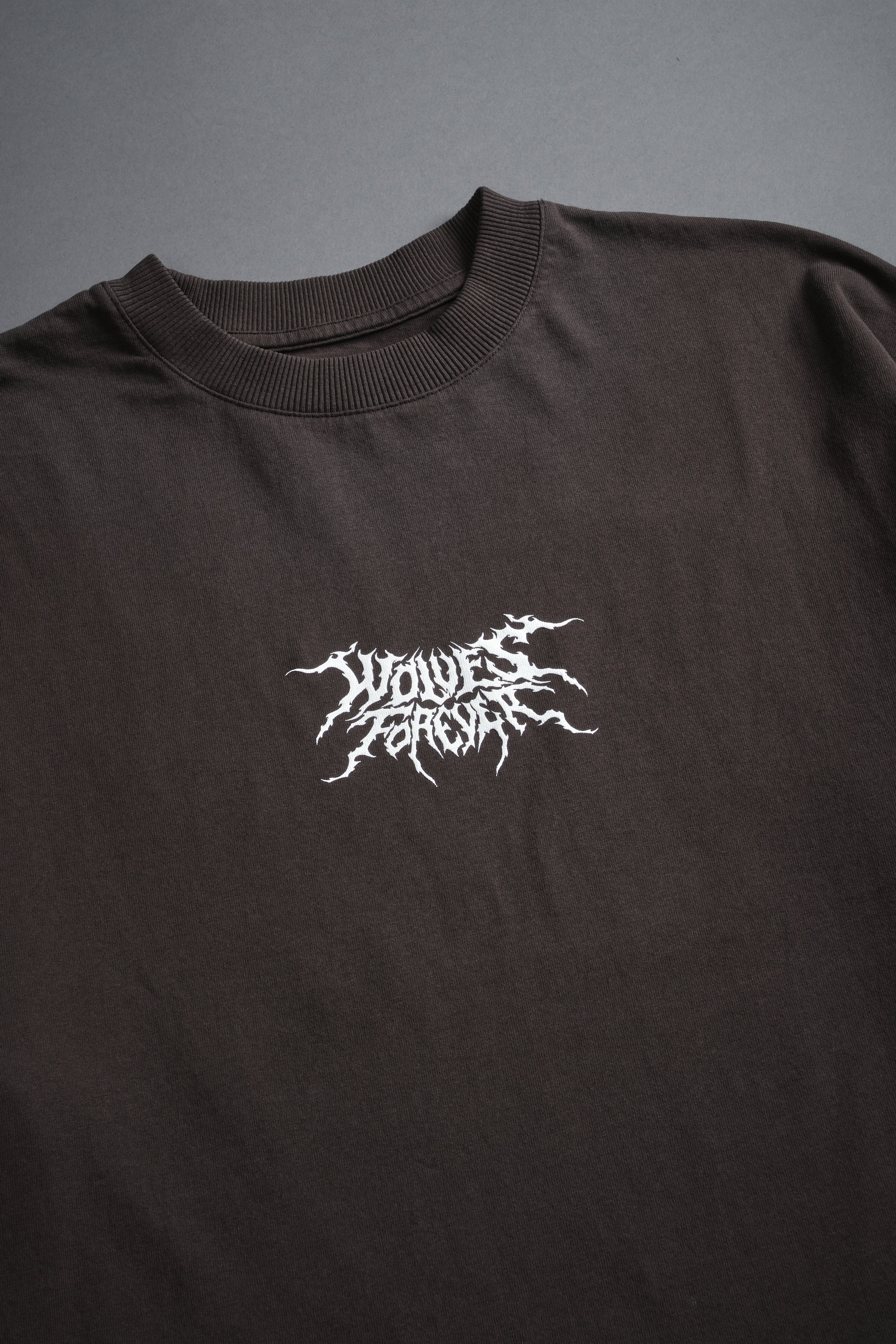 Work In Silence NFGU Grunge Mid Length Raw Hem Tee in Darc Brown Drift Wash