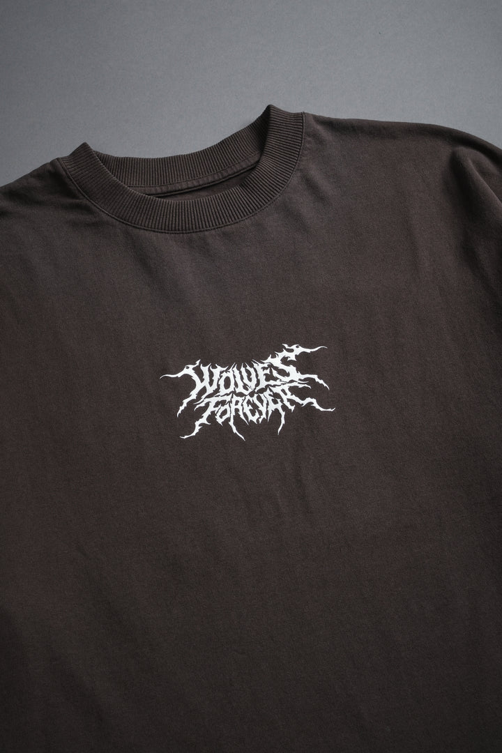 Work In Silence NFGU Grunge Mid Length Raw Hem Tee in Darc Brown Drift Wash