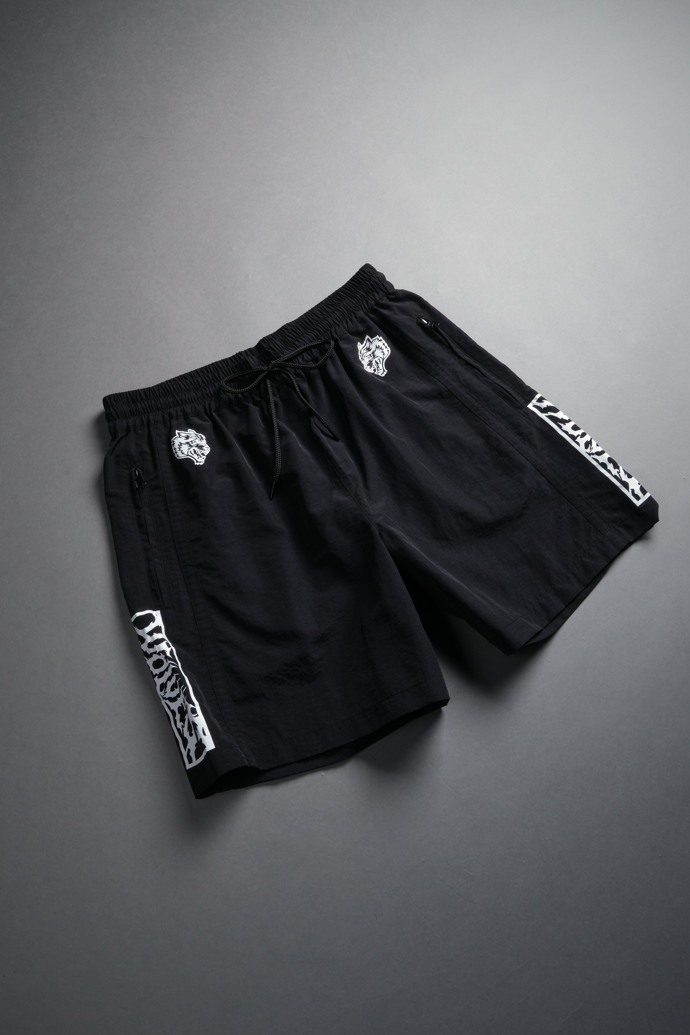 Midnight Wolves Remind Track Shorts in Black/Black