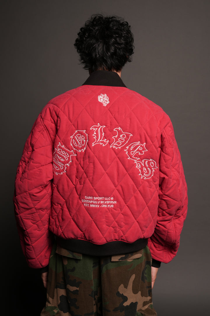 Jason Frvr Cloud Quilted Reversible Bomber Jacket In Black/Oxblood