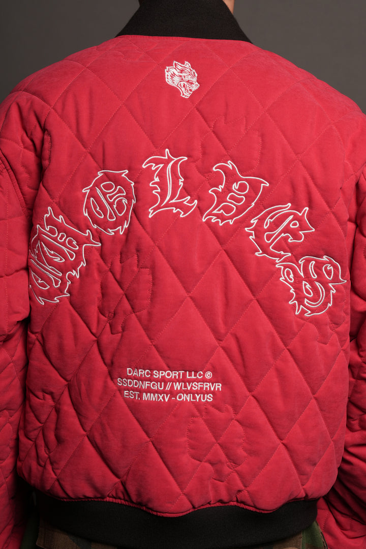 Jason Frvr Cloud Quilted Reversible Bomber Jacket In Black/Oxblood