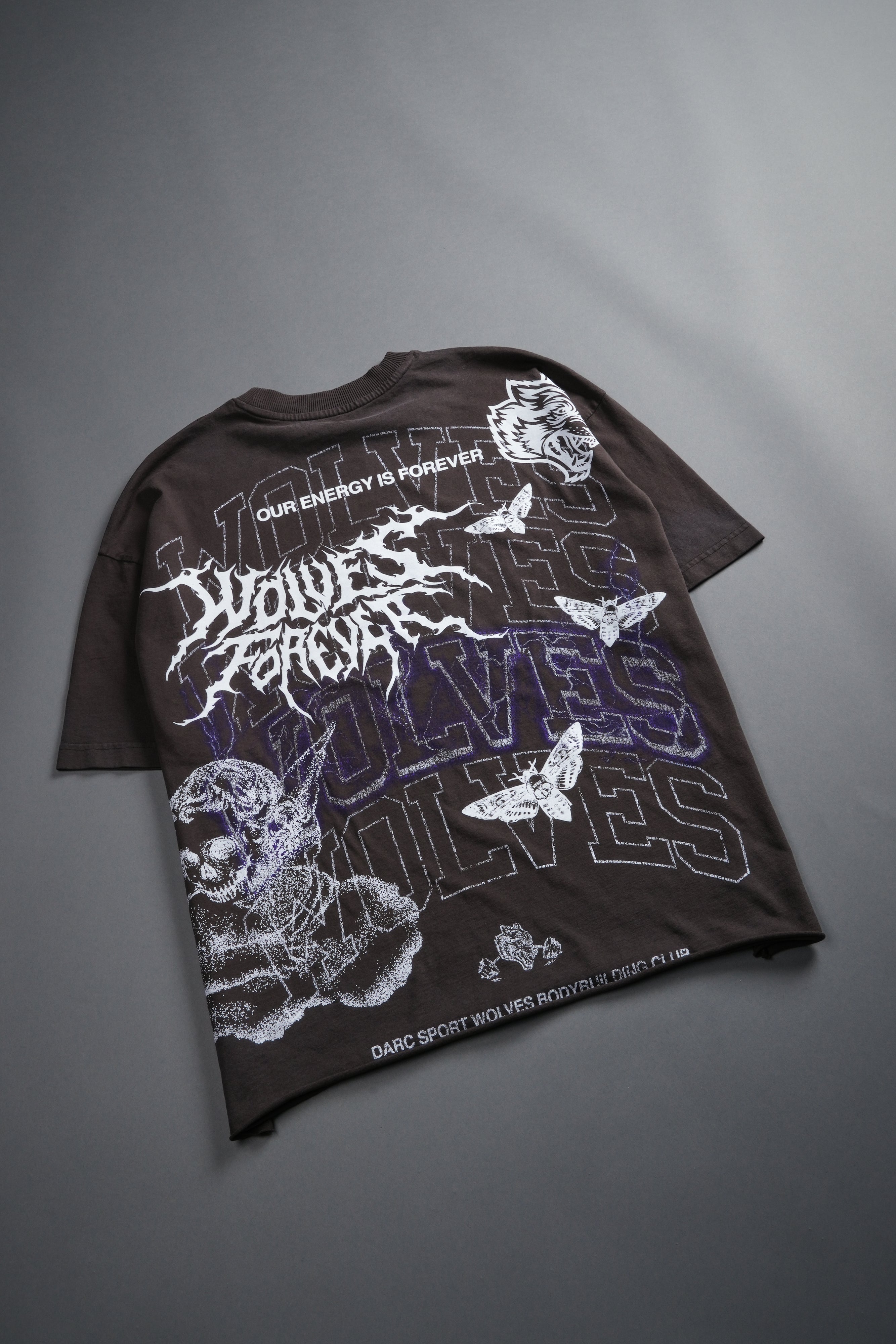 Work In Silence NFGU Grunge Mid Length Raw Hem Tee in Darc Brown Drift Wash
