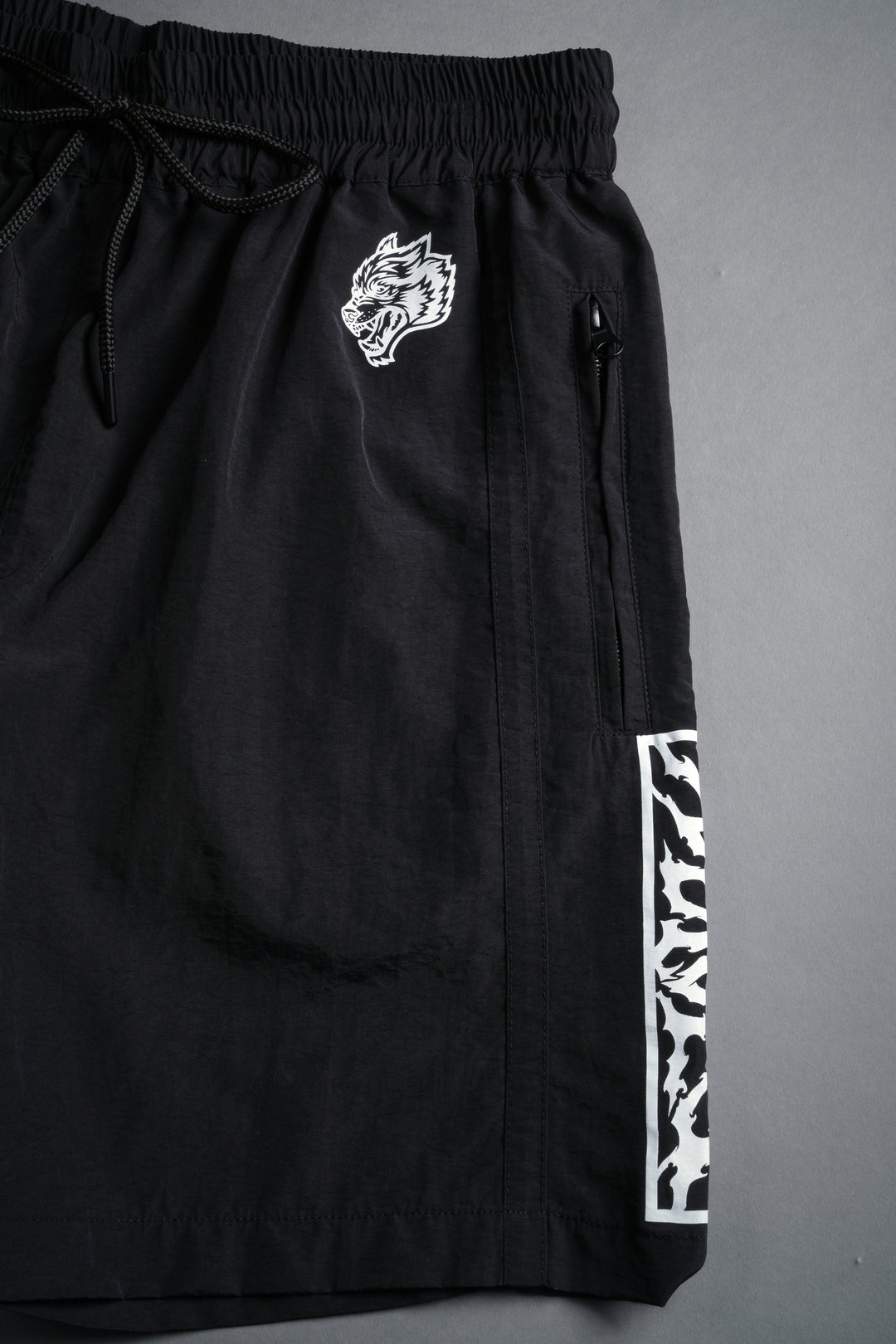 Midnight Wolves Remind Track Shorts in Black/Black