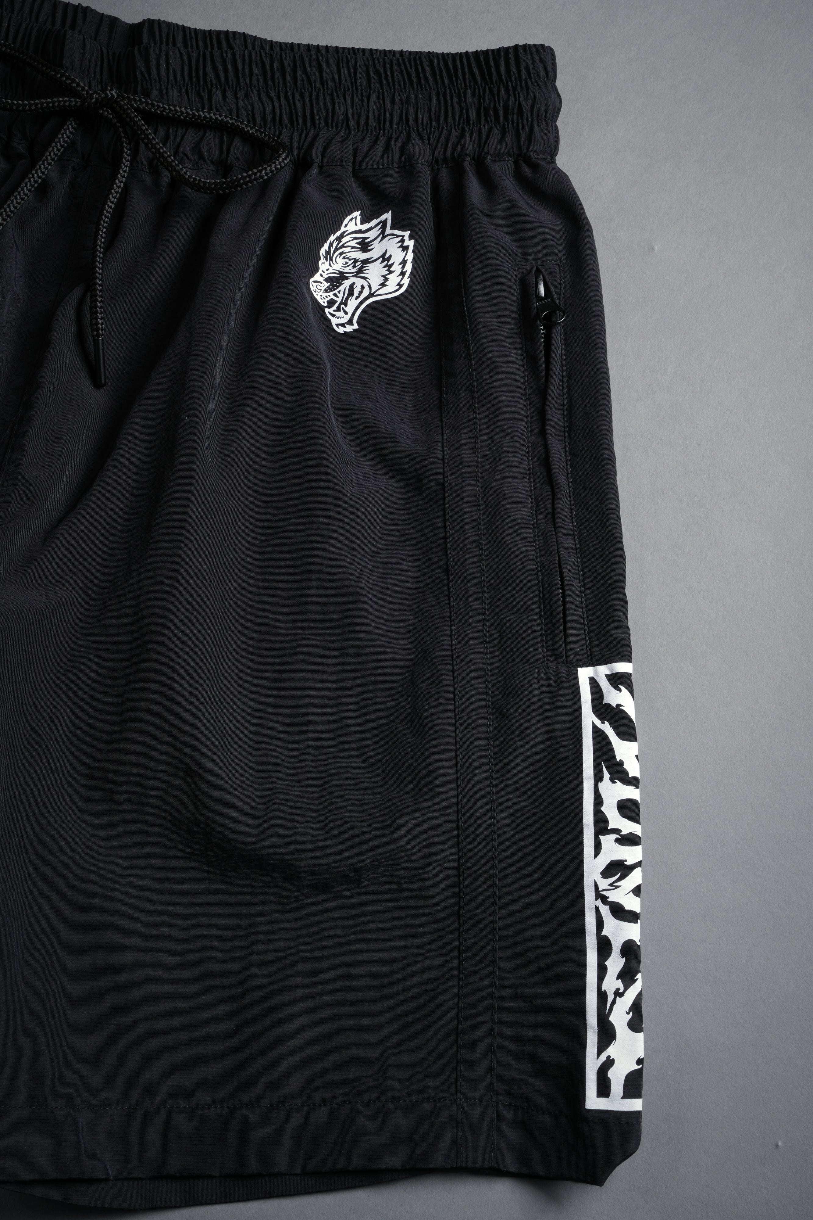 Midnight Wolves Remind Track Shorts in Black/Black