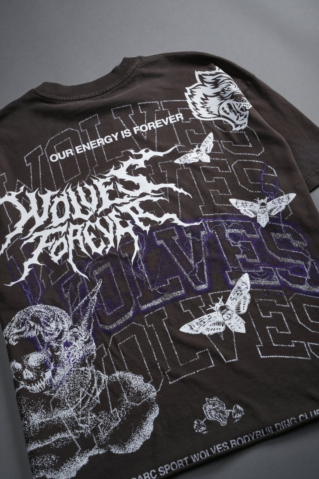 Work In Silence NFGU Grunge Mid Length Raw Hem Tee in Darc Brown Drift Wash