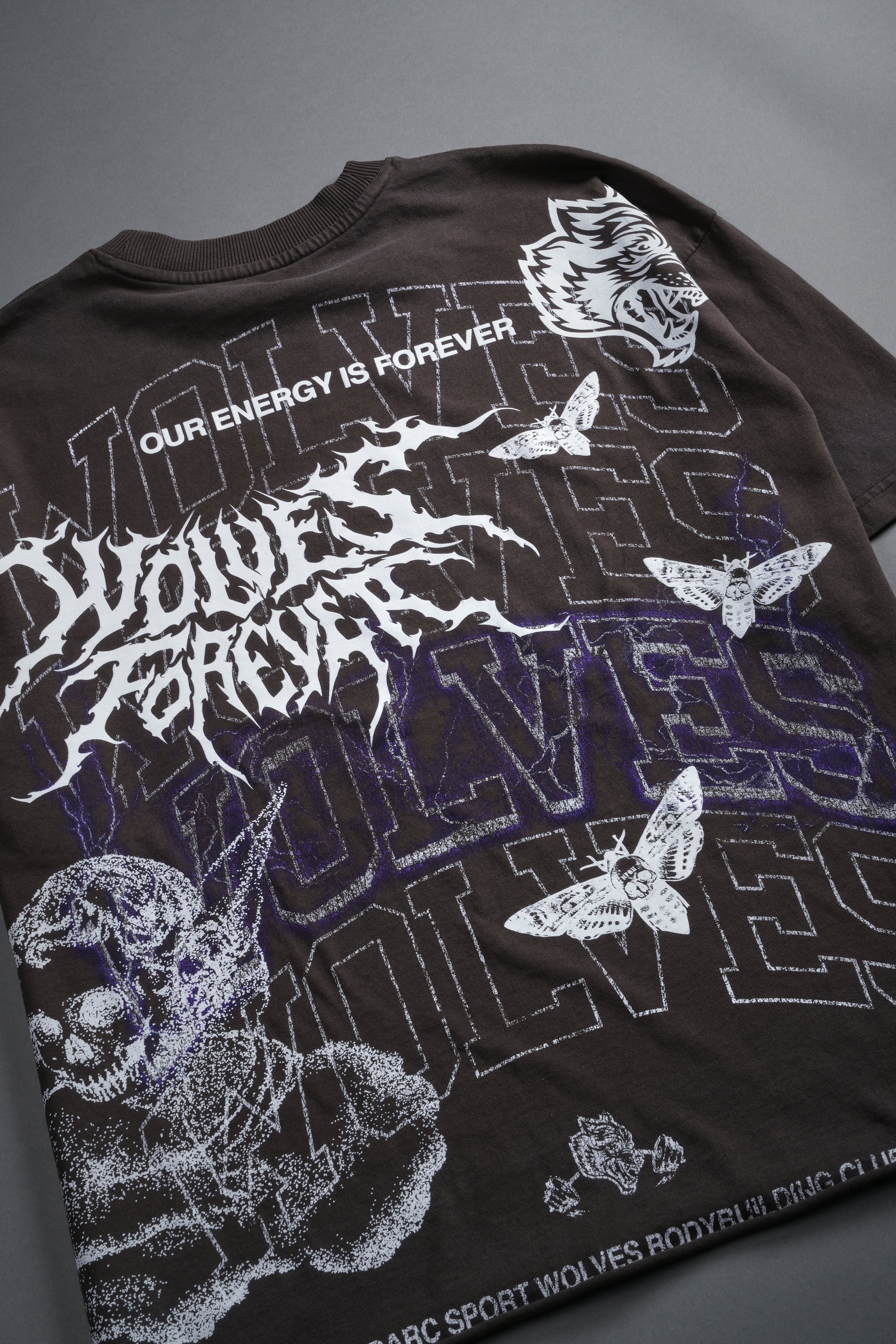 Work In Silence NFGU Grunge Mid Length Raw Hem Tee in Darc Brown Drift Wash