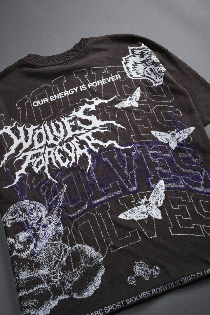 Work In Silence NFGU Grunge Mid Length Raw Hem Tee in Darc Brown Drift Wash