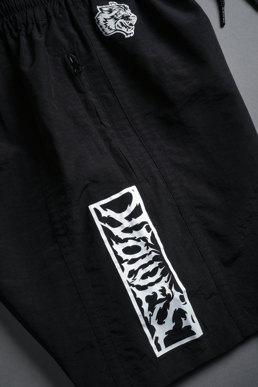 Midnight Wolves Remind Track Shorts in Black/Black