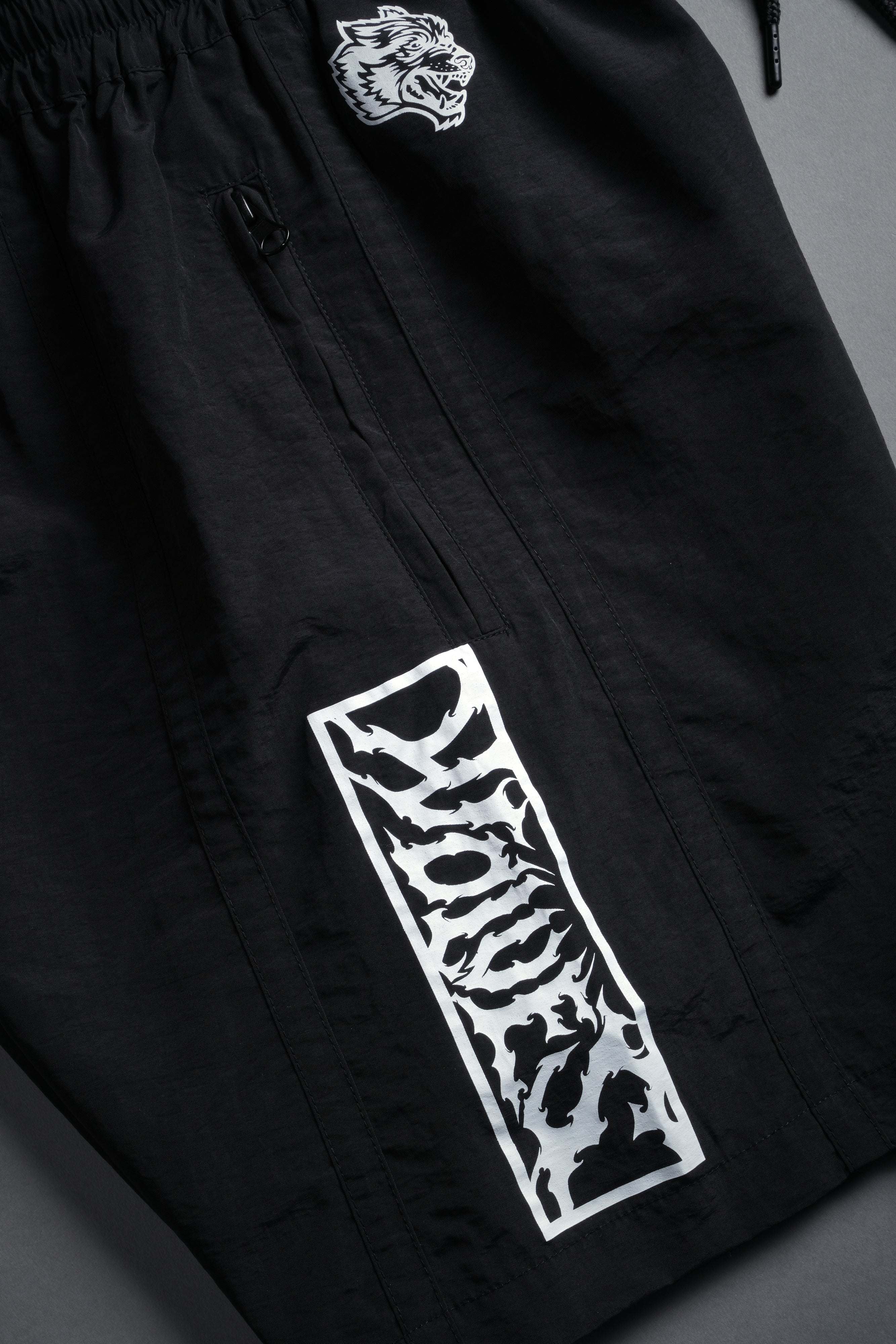 Midnight Wolves Remind Track Shorts in Black/Black