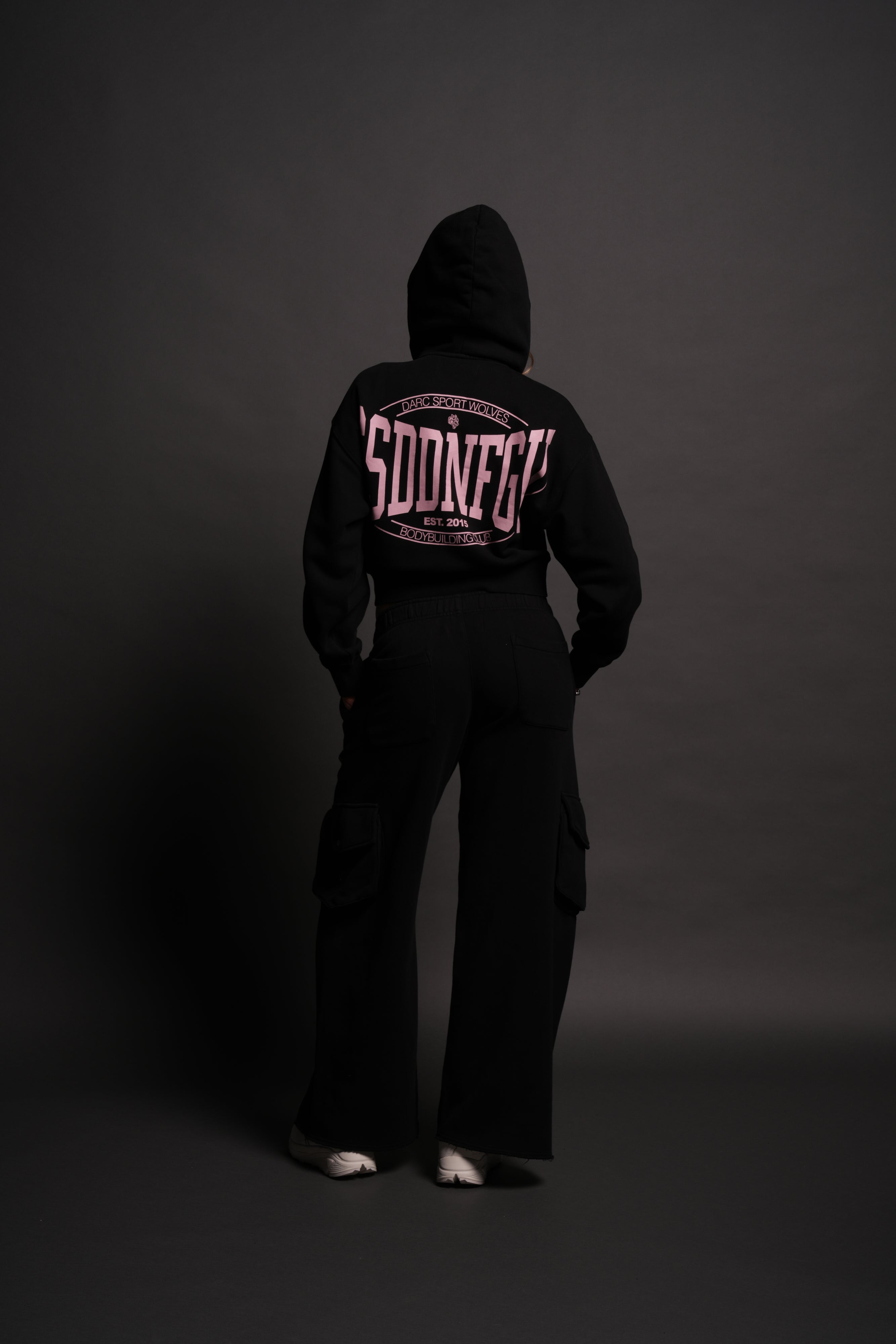 SSDDNFGU FRVR "Sage" Cropped Zip Hoodie in Black