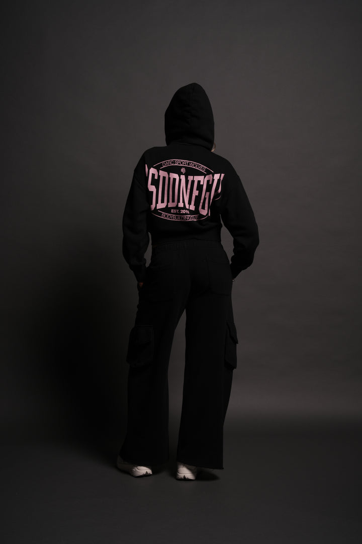 SSDDNFGU FRVR "Sage" Cropped Zip Hoodie in Black