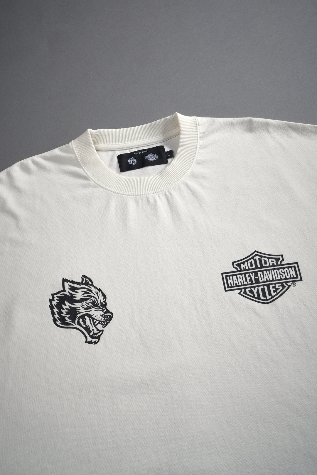 Harley-Davidson Wolves Grunge Cut-Off Tee in Cream