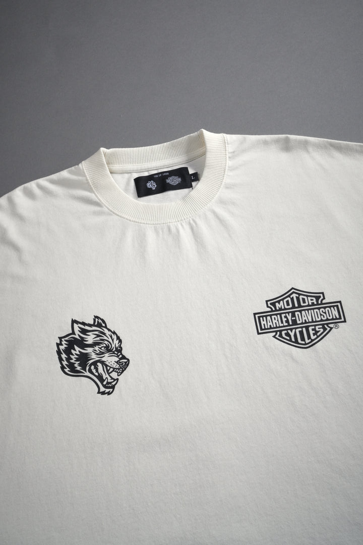 Harley-Davidson Wolves Grunge Cut-Off Tee in Cream