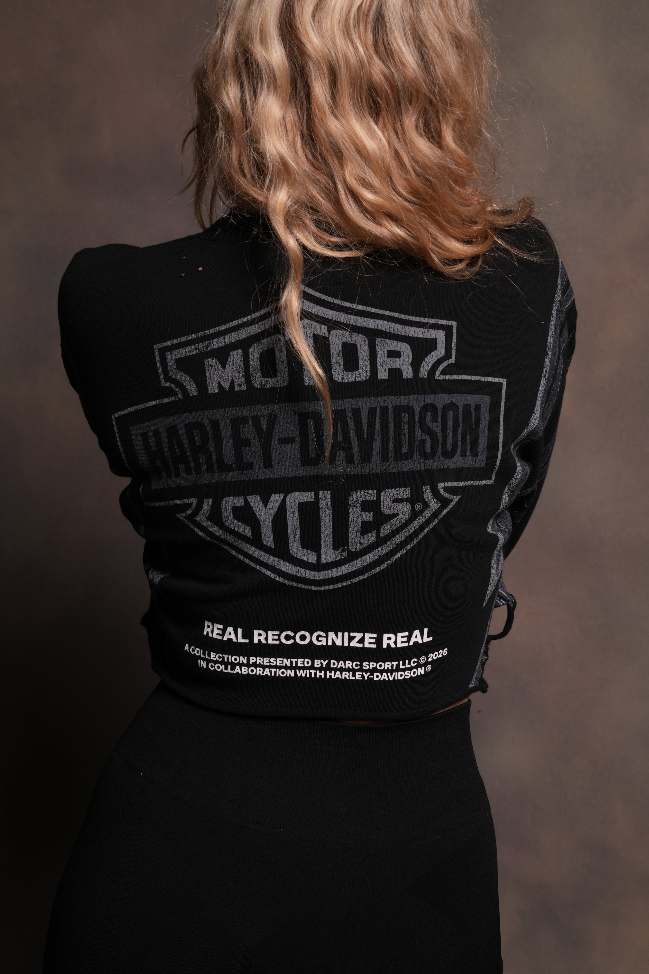 Real Recognize Real Distressed Oversized Cropped L/S Tee in Black