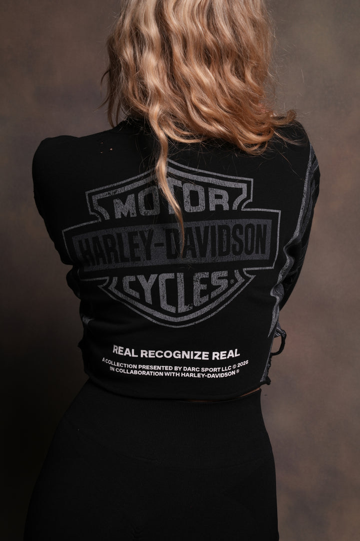 Real Recognize Real Distressed Oversized Cropped L/S Tee in Black