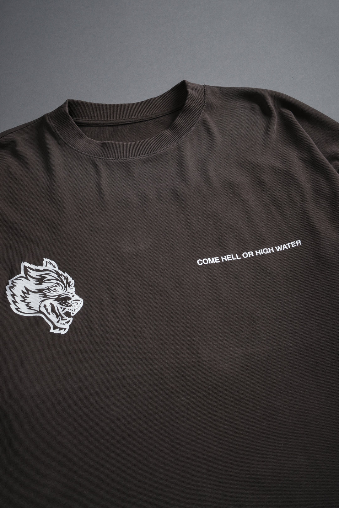 Come Hell Or High Water NFGU Premium Oversized Tee in Darc Brown Drift Wash