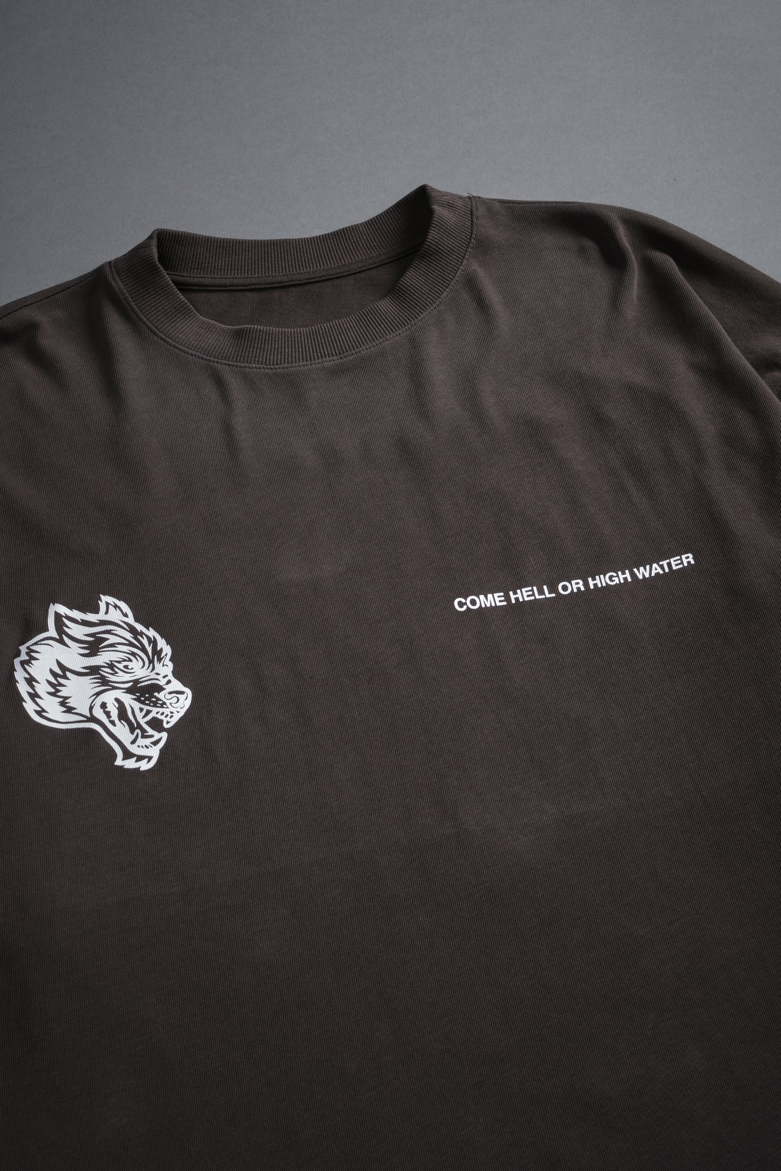 Come Hell Or High Water NFGU Premium Oversized Tee in Darc Brown Drift Wash