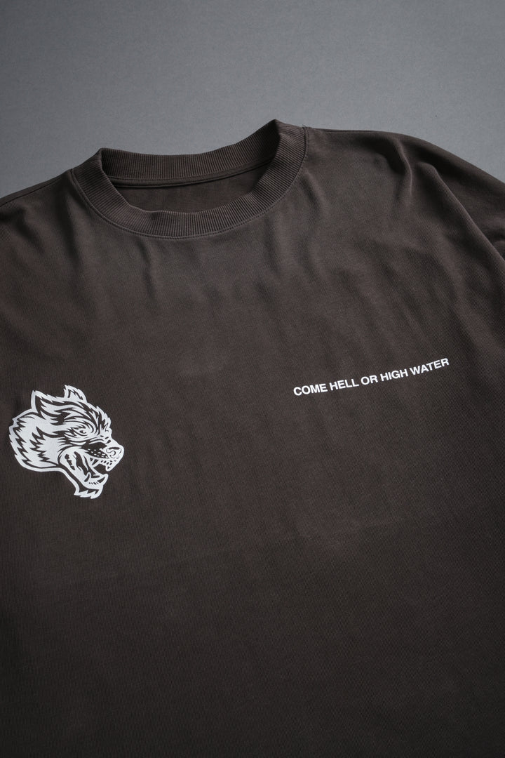 Come Hell Or High Water NFGU Premium Oversized Tee in Darc Brown Drift Wash