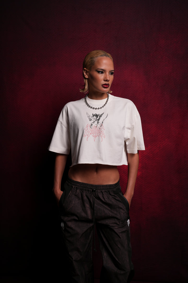 Viking Cherub "Grunge" Oversized (Cropped) Tee in Cream
