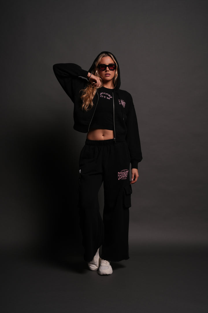 SSDDNFGU FRVR "Sage" Cropped Zip Hoodie in Black