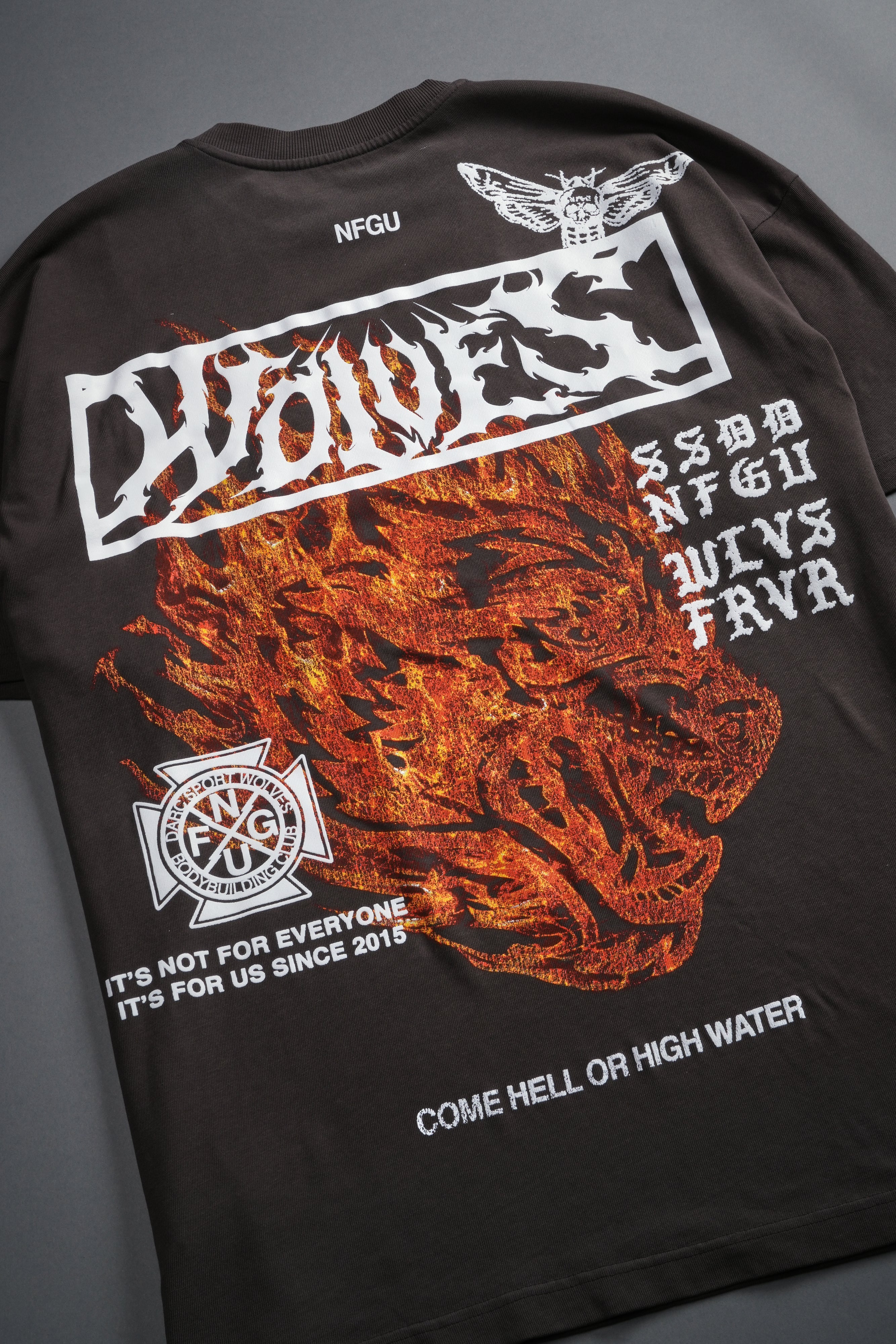 Come Hell Or High Water NFGU Premium Oversized Tee in Darc Brown Drift Wash