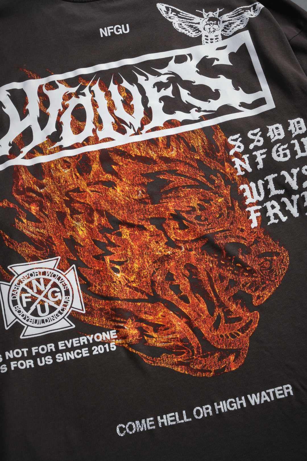 Come Hell Or High Water NFGU Premium Oversized Tee in Darc Brown Drift Wash