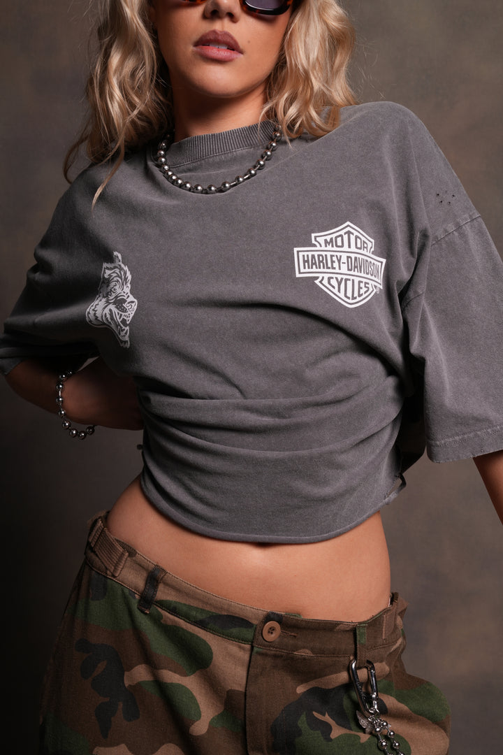 Harley-Davidson Wolves Distressed Grunge "Box Cut" Tee in Slate Gray