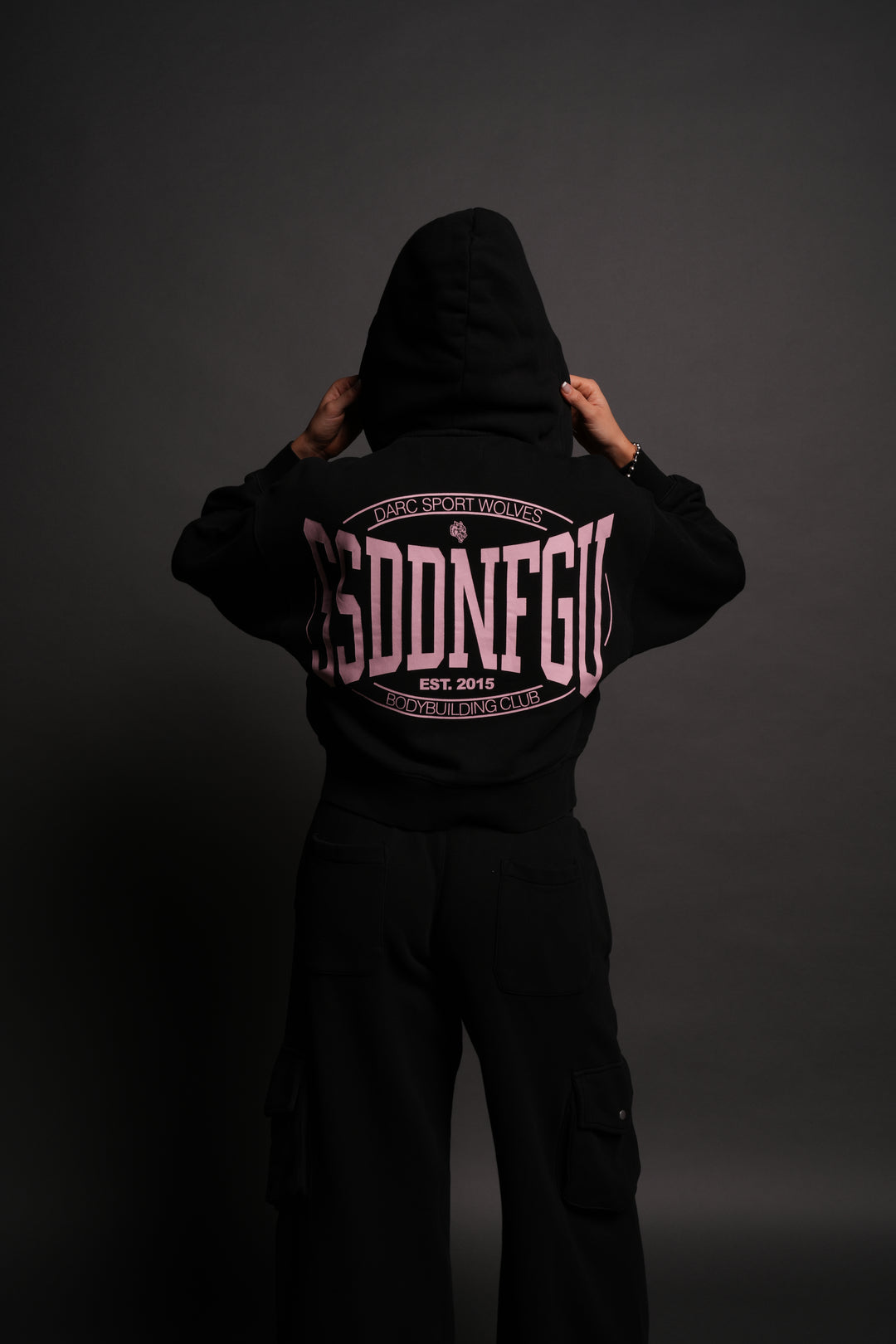 SSDDNFGU FRVR "Sage" Cropped Zip Hoodie in Black