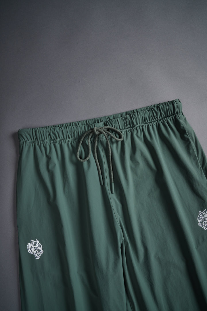 Dual Wolf Head Hybrid Nylon Track Pants in Hunter Green