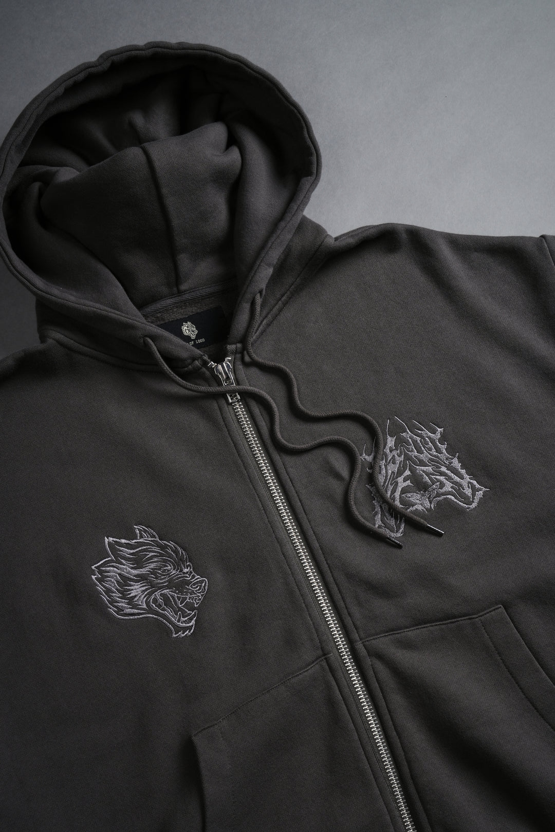 SSDDNFGU Moth Creed Cap Zip Hoodie in Wolf Gray