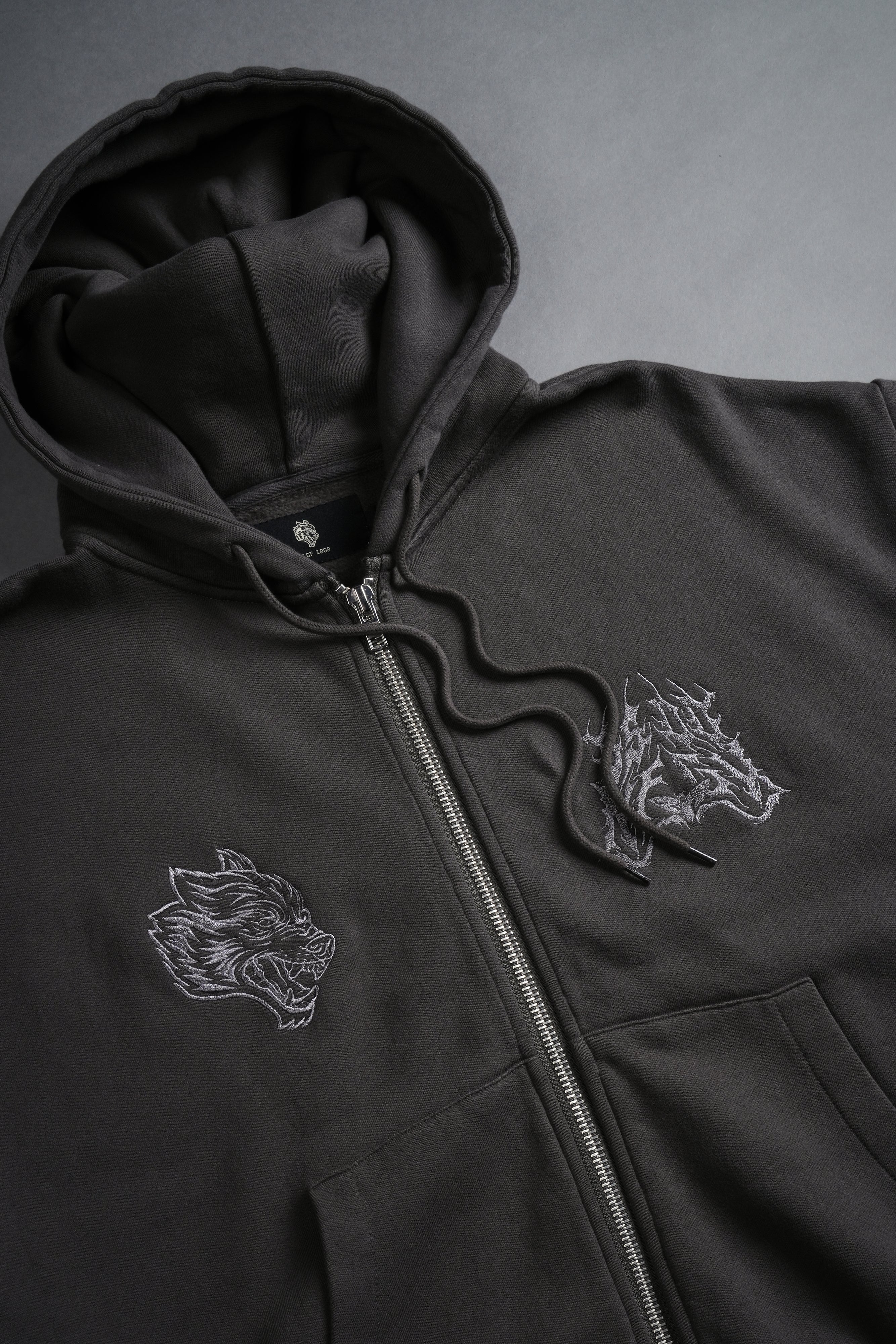 SSDDNFGU Moth Creed Cap Zip Hoodie in Wolf Gray