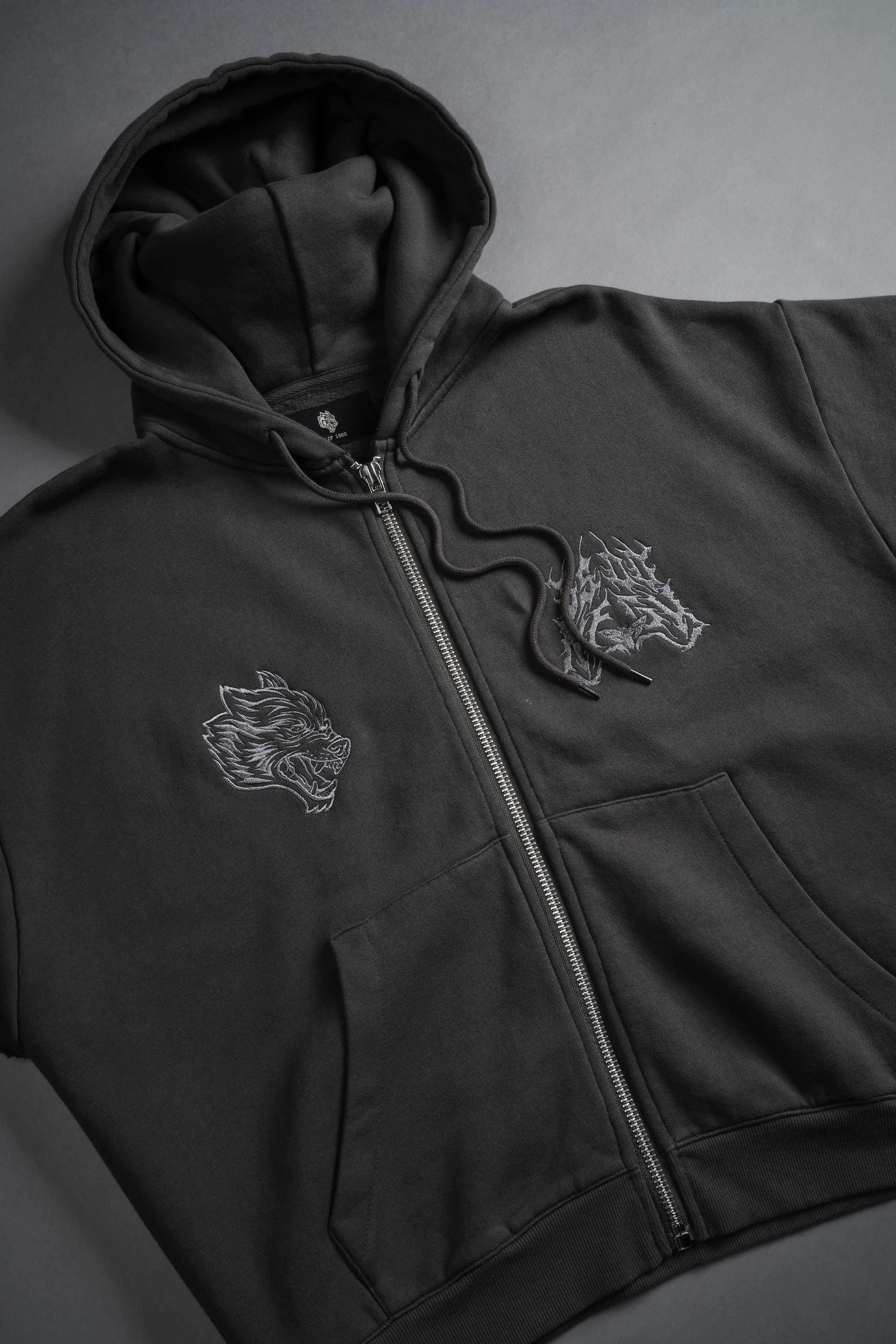 SSDDNFGU Moth Creed Cap Zip Hoodie in Wolf Gray