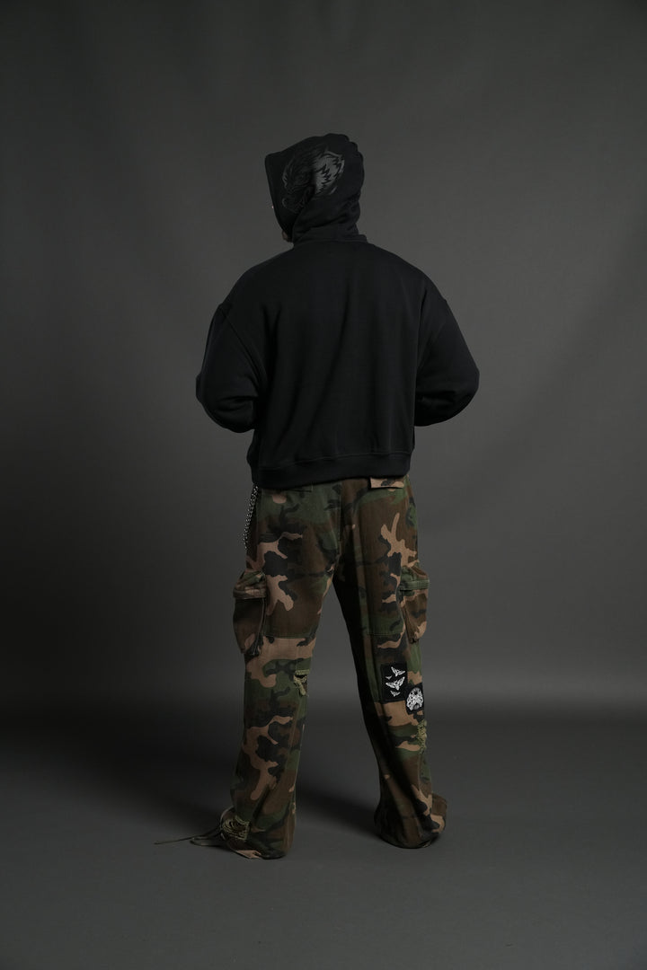 Inner Wolf Vex Double Zip Hoodie in Black
