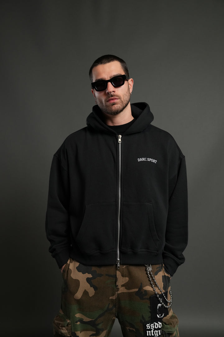 Inner Wolf Vex Double Zip Hoodie in Black