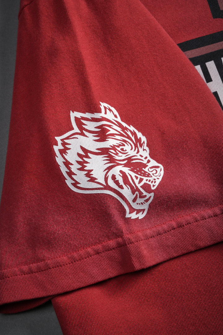 Our Clubs Premium Unisex Raw Hem "Box Cut" Tee in Roman Red Drift Wash