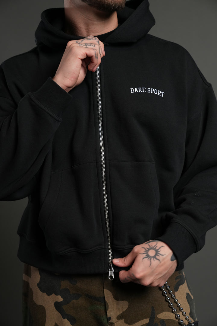 Inner Wolf Vex Double Zip Hoodie in Black