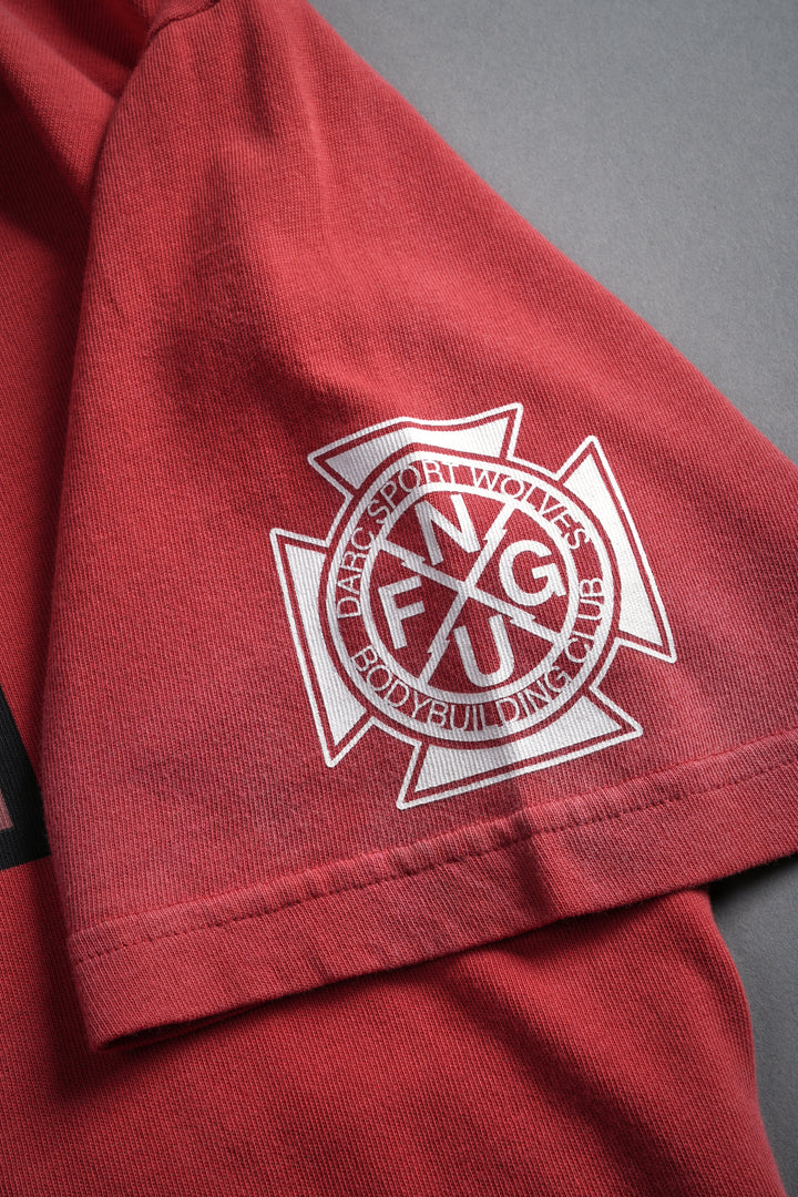 Our Clubs Premium Unisex Raw Hem "Box Cut" Tee in Roman Red Drift Wash